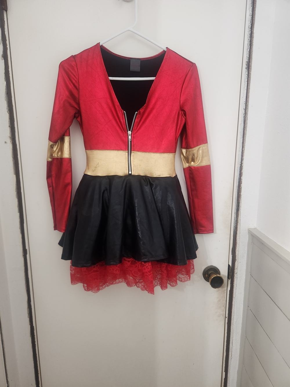 MINKPINK Halloween Costume Red, Gold, & Black Flared Zip-Front Dress With Tutu